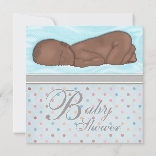 Sleeping Baby Boy Blue Gray Baby Shower Invitation (Front)
