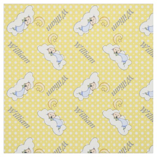 Sleeping baby boy, name & yellow polka dot nursery fabric