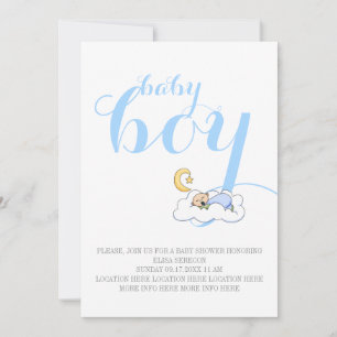 Sleeping baby boy shower blue text minimal invitation