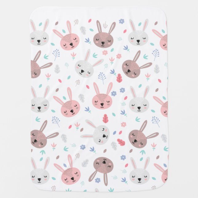 Sleeping baby bunny pattern baby blanket (Front)