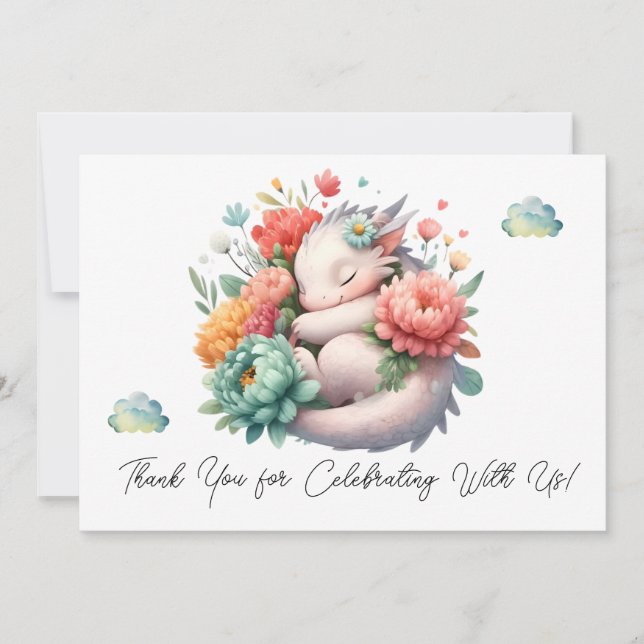 Sleeping Baby Dragon In A Bed Of Flowers Thank You (Front)