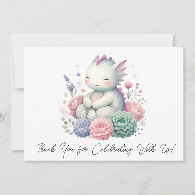 Sleeping Baby Dragon In A Bed Of Flowers Thank You (Front)