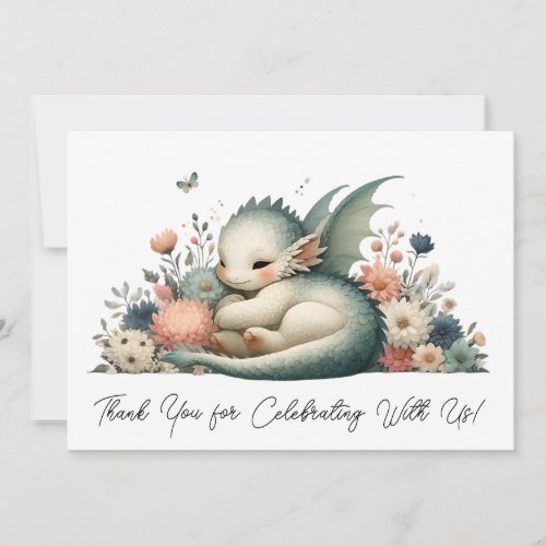 Sleeping Baby Dragon In A Bed Of Flowers Thank You