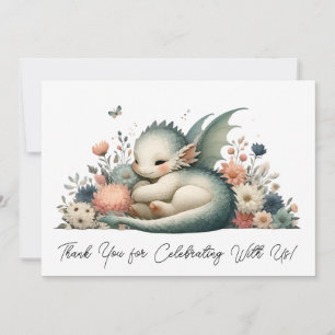 Sleeping Baby Dragon In A Bed Of Flowers Thank You Card