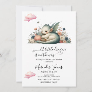 Sleeping Baby Dragon With Rainbow Flowers Art Invitation