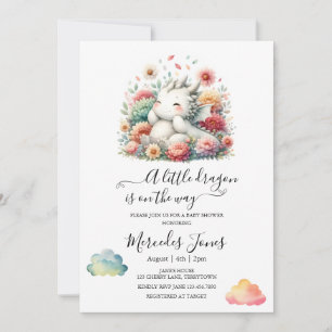 Sleeping Baby Dragon With Rainbow Flowers Art Invitation