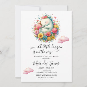 Sleeping Baby Dragon With Rainbow Flowers Art Invitation