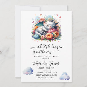 Sleeping Baby Dragon With Rainbow Flowers Art Invitation