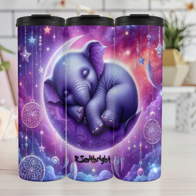 Sleeping Baby Elephant on Crescent Moon Thermal Tumbler (Creator Uploaded)