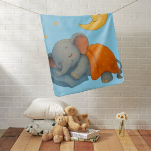 Sleeping Baby Elephant Under the Moon – Cute Dream Baby Blanket