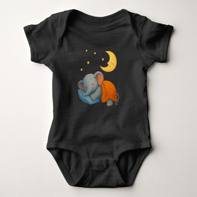 Sleeping Baby Elephant Under the Moon – Cute Dream Bodysuit (Front)