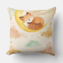 Sleeping Baby Fox Watercolor Pillow | Golden Moon