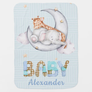 Sleeping Baby Giraff Elephant on The Moon Boy Blanket