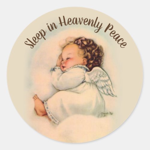 Sleeping Baby Girl Angel vintage Reliigous Classic Round Sticker