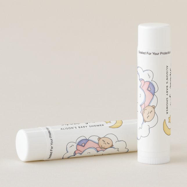 Sleeping baby girl baby shower favor lip balm (Front)