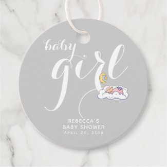 Sleeping baby girl grey Thank You baby shower Favor Tags
