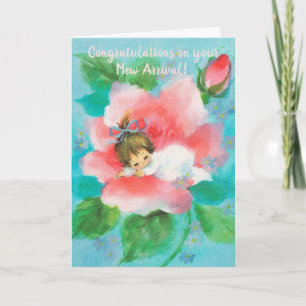 Sleeping Baby Girl In Rose New Baby Card