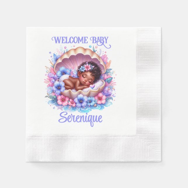 Sleeping Baby Girl in Seashell Floral Pastel Napkins (Front)