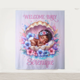 Sleeping Baby Girl in Seashell Floral Pastel Tapestry