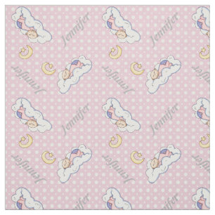 Sleeping baby girl, name & pink polka dot nursery fabric