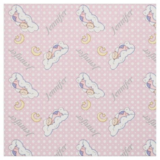 Sleeping baby girl, name & pink polka dot nursery fabric