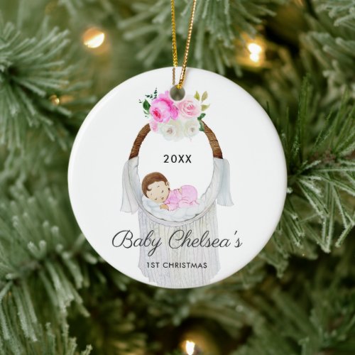 Sleeping Baby Girl Personalized First Christmas Ceramic Ornament