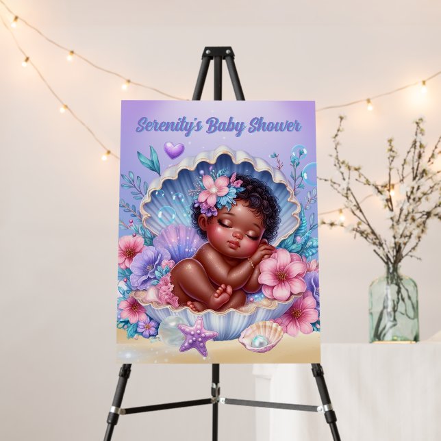 Sleeping Baby Girl Seashell Pastel Baby Shower Foam Board (In Situ (Stand))