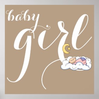 Sleeping baby girl typography cute brown nursery poster