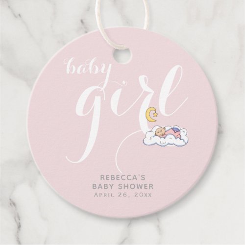 Sleeping baby girl typography Thank You shower Favor Tags