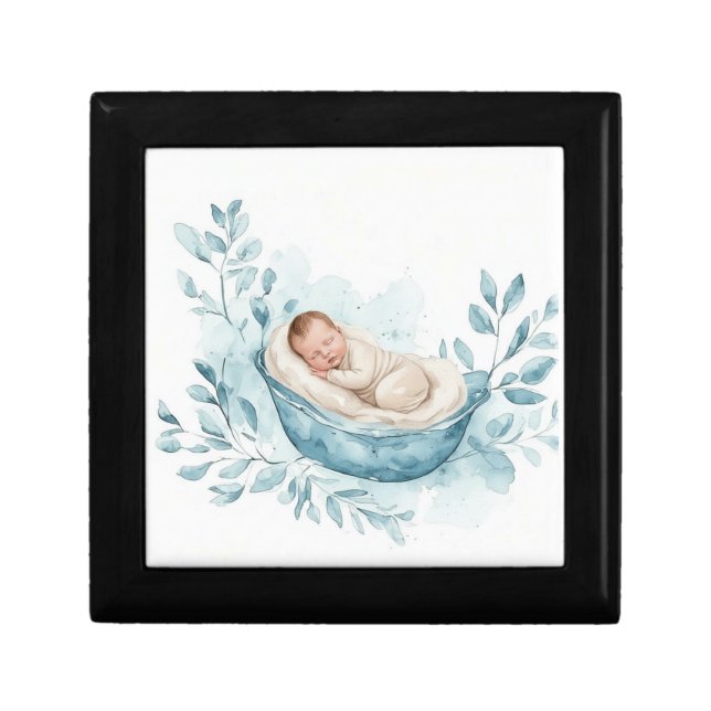 Sleeping Baby in Blue Cradle Gift Box (Front)