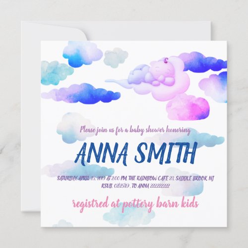 Sleeping Baby in the Clouds _ Baby Shower Invitation