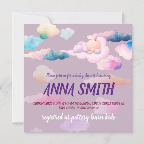 Sleeping Baby in the Clouds _ Baby Shower Invitation