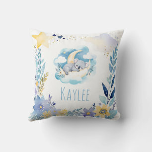Sleeping Baby Koala Boho Name Nursery Pillow