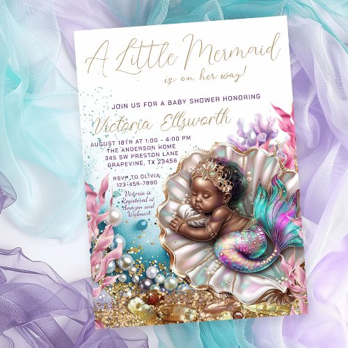 Sleeping Baby Mermaid Clamshell Baby Shower Invitation