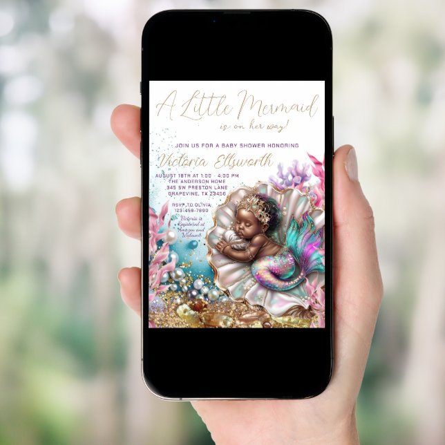 Sleeping Baby Mermaid Clamshell Baby Shower Invitation (Front Digital)