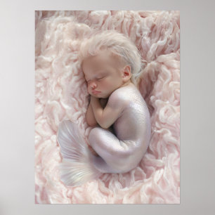 Sleeping Baby Mermaid Nursery Art Poster