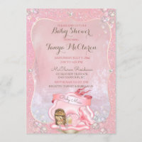 Sleeping Baby Mermaid Pink Clam Shell Pearls Invitation