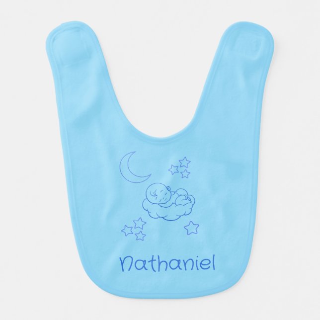Sleeping Baby on a Cloud Baby Blue Personalize Baby Bib (Front)