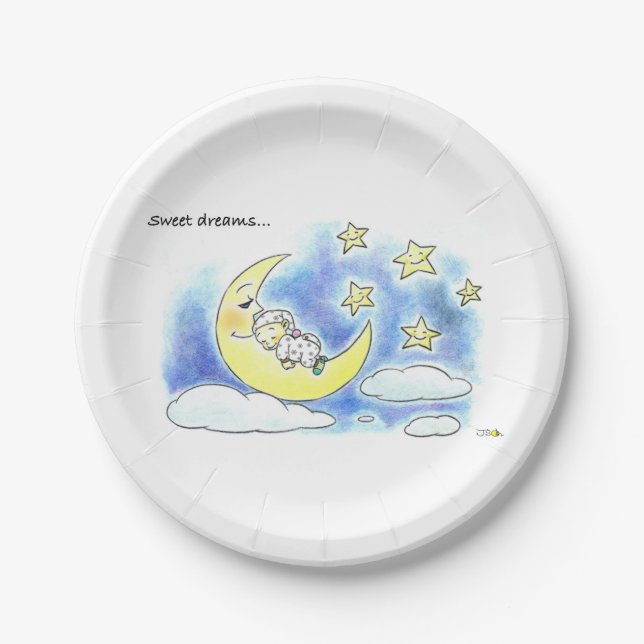 Sleeping Baby on Moon – Party Paper Plates (Front)
