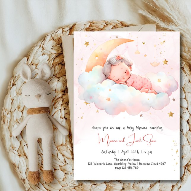 Sleeping baby on the moon, baby shower invitation (Creator Uploaded)