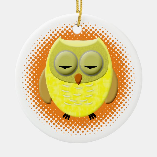 Sleeping Baby Owl Cartoon Ceramic Ornament (Front)