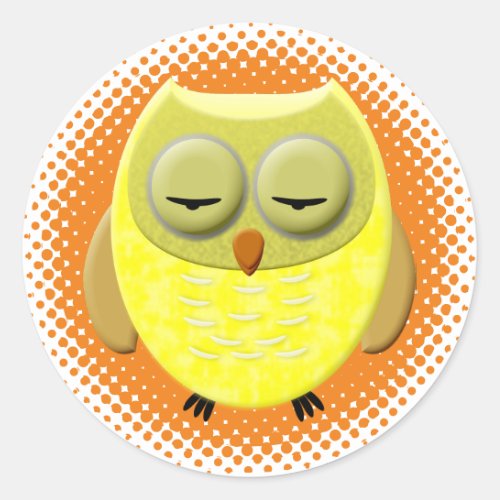 Sleeping Baby Owl Cartoon Classic Round Sticker