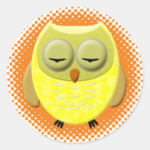 Sleeping Baby Owl Cartoon Classic Round Sticker