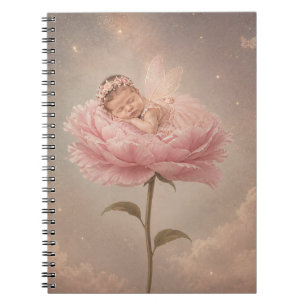 Sleeping baby pink flower notebook