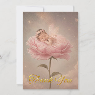 Sleeping baby pink flower thank you card