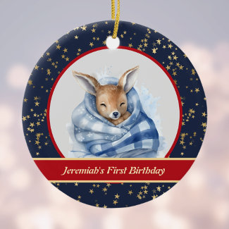 Sleeping Baby Reindeer in Blanket 1st Christmas