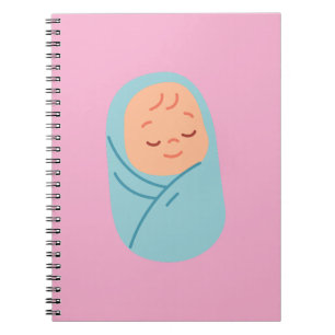 Sleeping Baby Swaddled in Blue Notebook