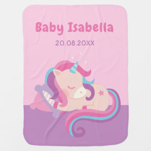 Sleeping Baby Unicorn Baby Girl Personalized Blanket