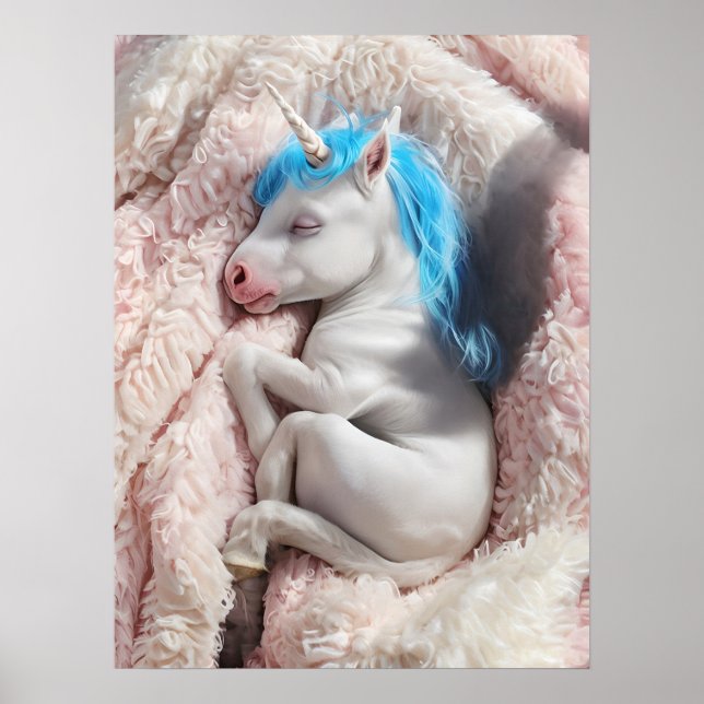 Sleeping Baby Unicorn Nursery Art Poster (Front)