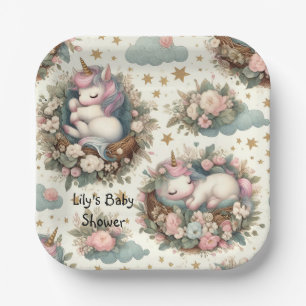 Sleeping Baby Unicorn Paper Plate for Baby Shower